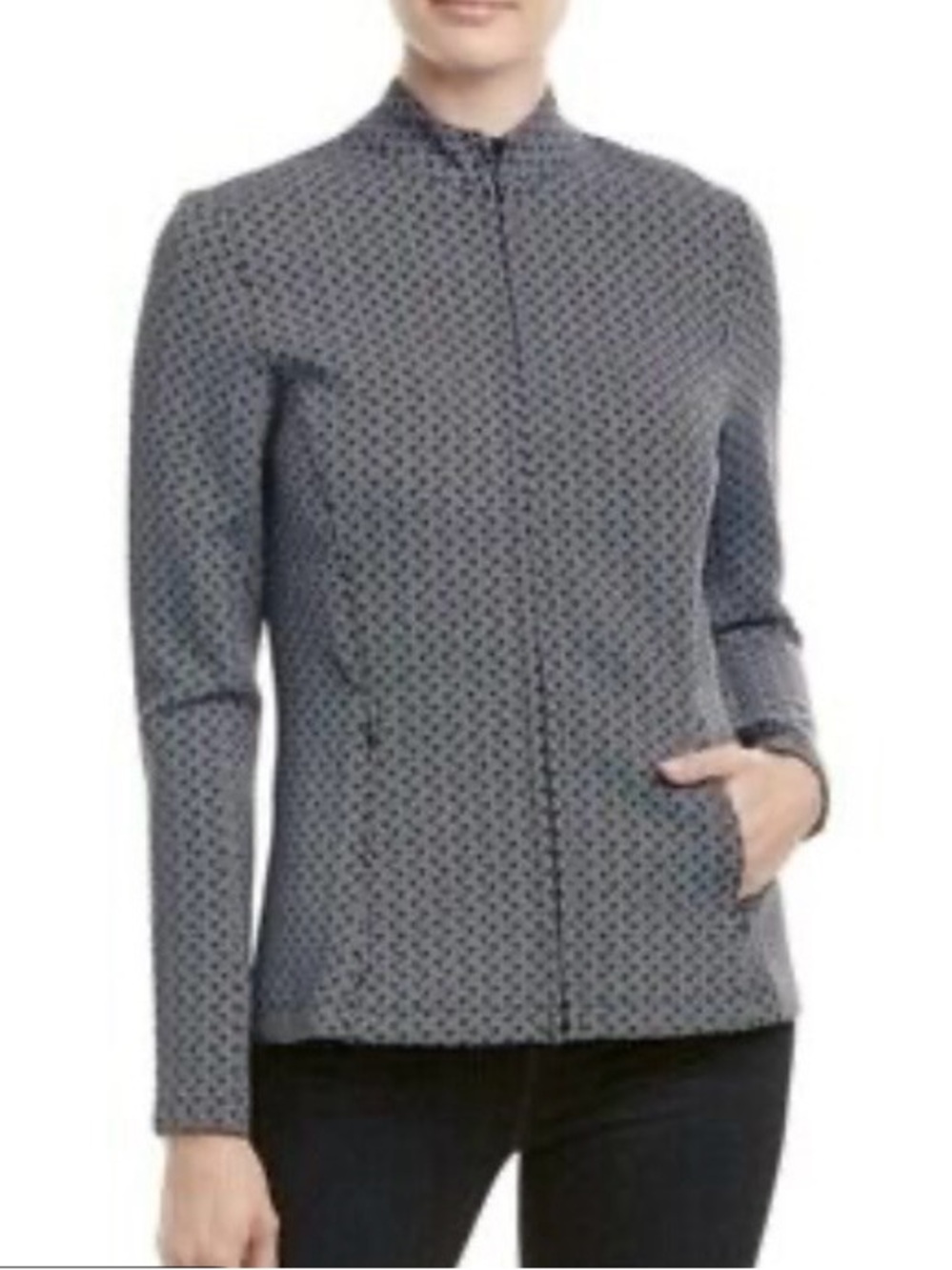 J. McLaughlin Billie Scuba Jacket M Geometric Print Black White Zip Athleisure